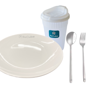 reusable tableware bundle with plate, fork, spoon and cup 套餐 A